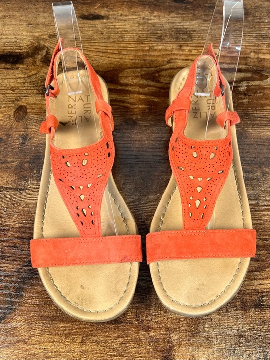 Naturalizer Sandals Leather T Strap Adjustable Hook & Loop Cutout Windham 8 - Picture 3 of 14